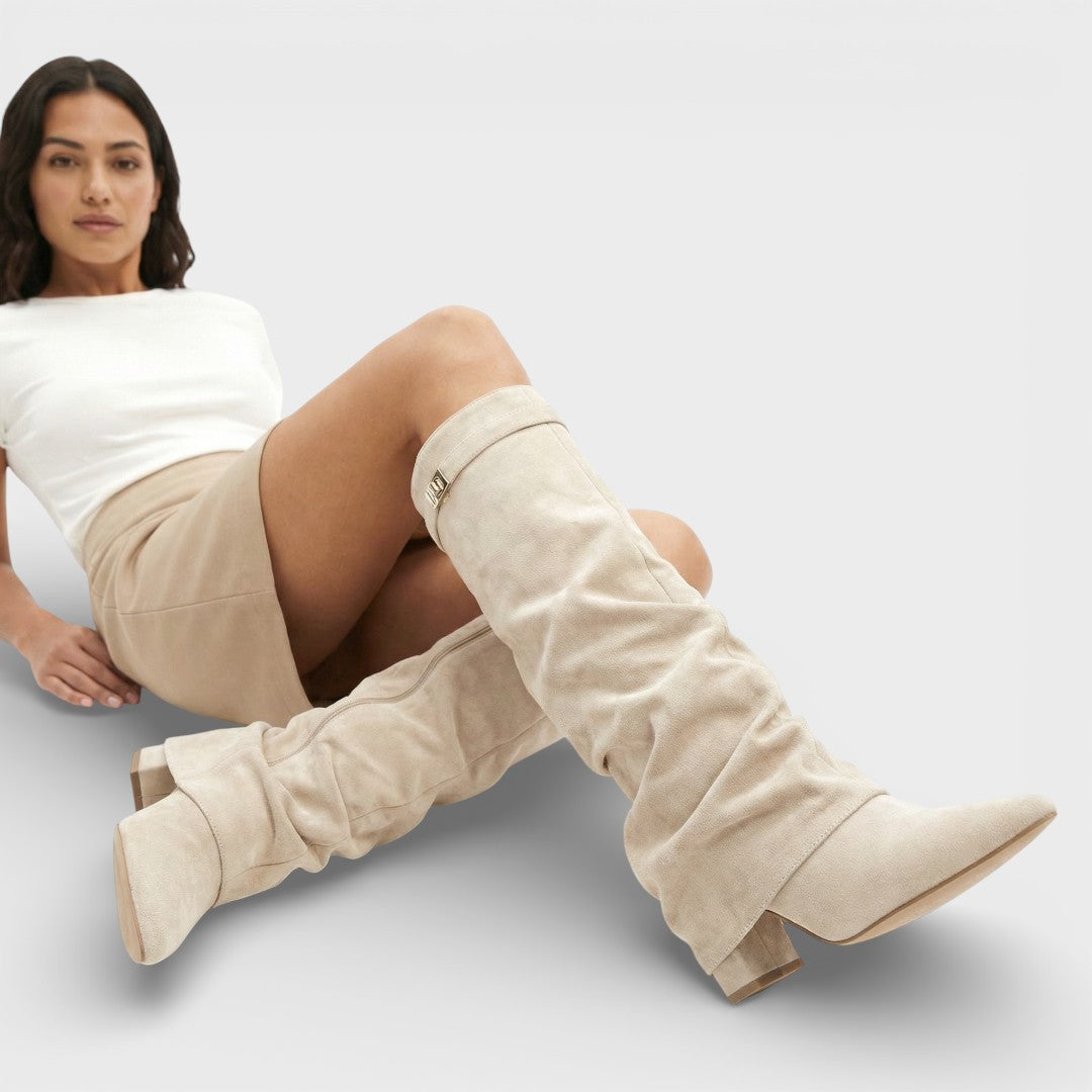 Pauline | Bottes Hautes Souples Daim Beige Femme