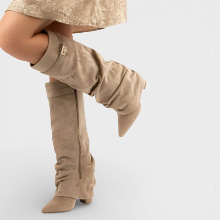 Pauline | Bottes Hautes Souples Daim Beige Femme