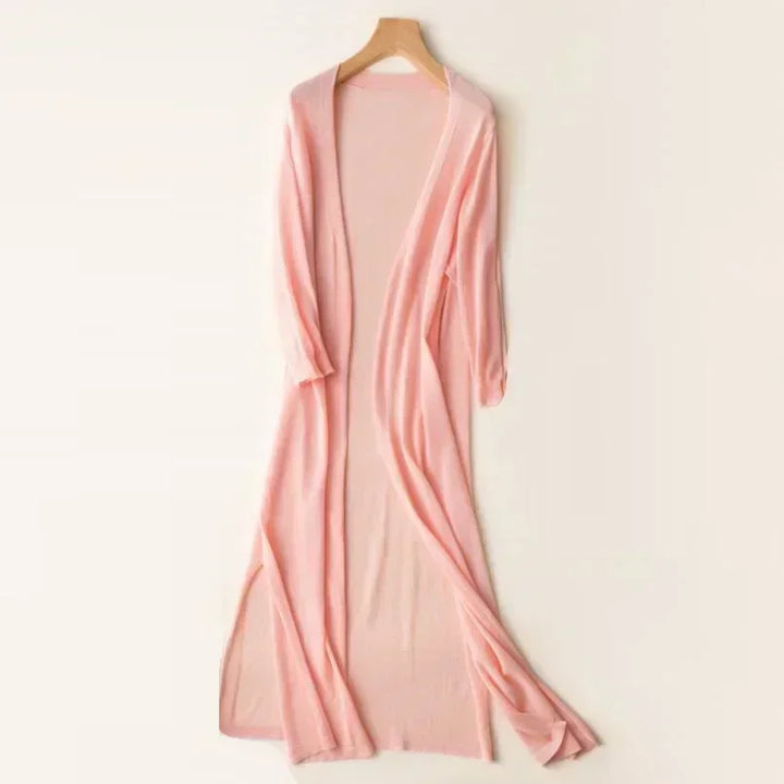 Pauline | Cardigan Long Femme Marron Ouvert Col V