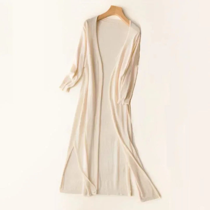 Pauline | Cardigan Long Femme Marron Ouvert Col V