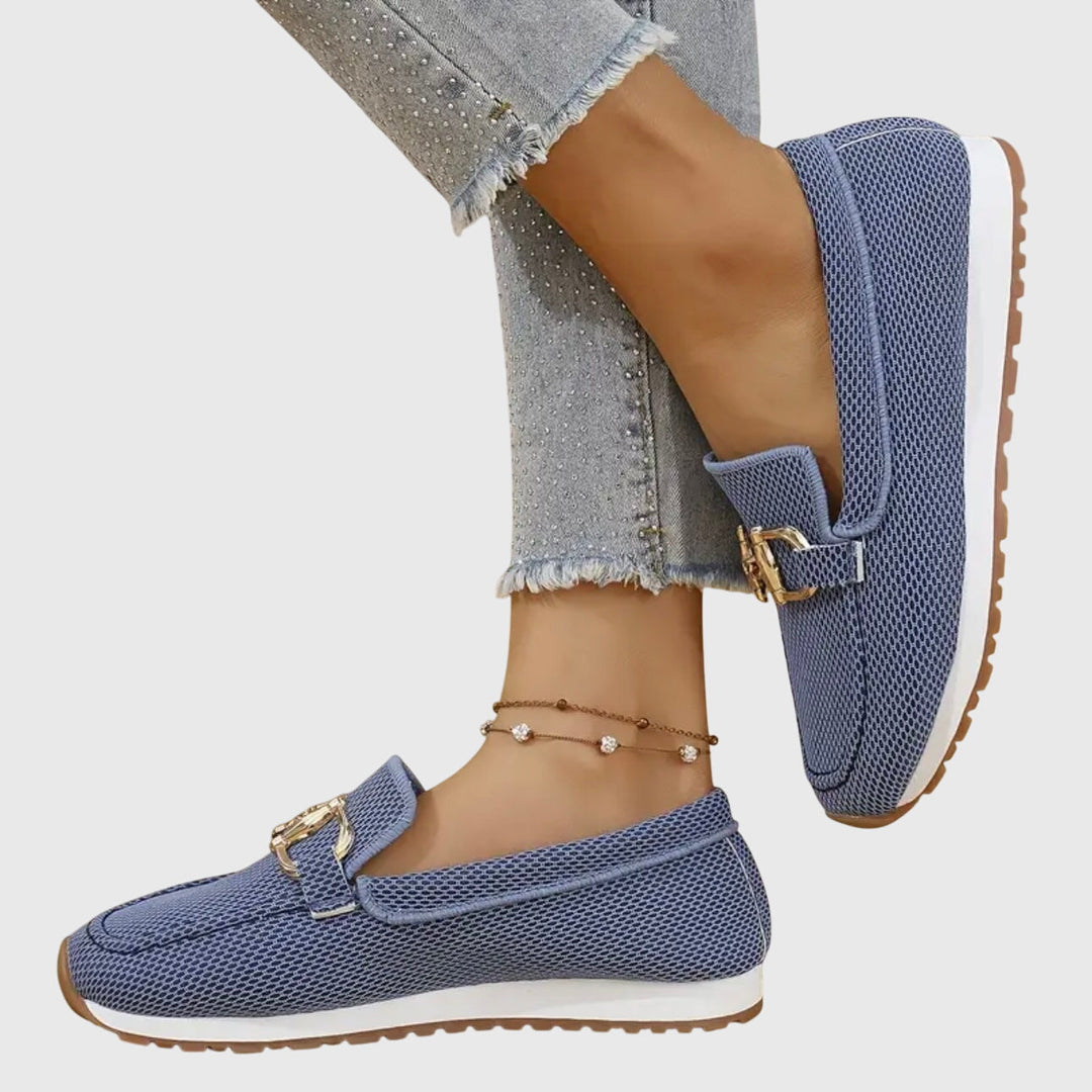 Pauline | Mocassin Femme Plateforme Maille Bleue