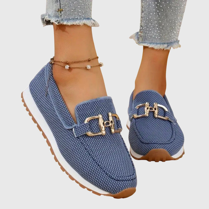 Pauline | Mocassin Femme Plateforme Maille Bleue