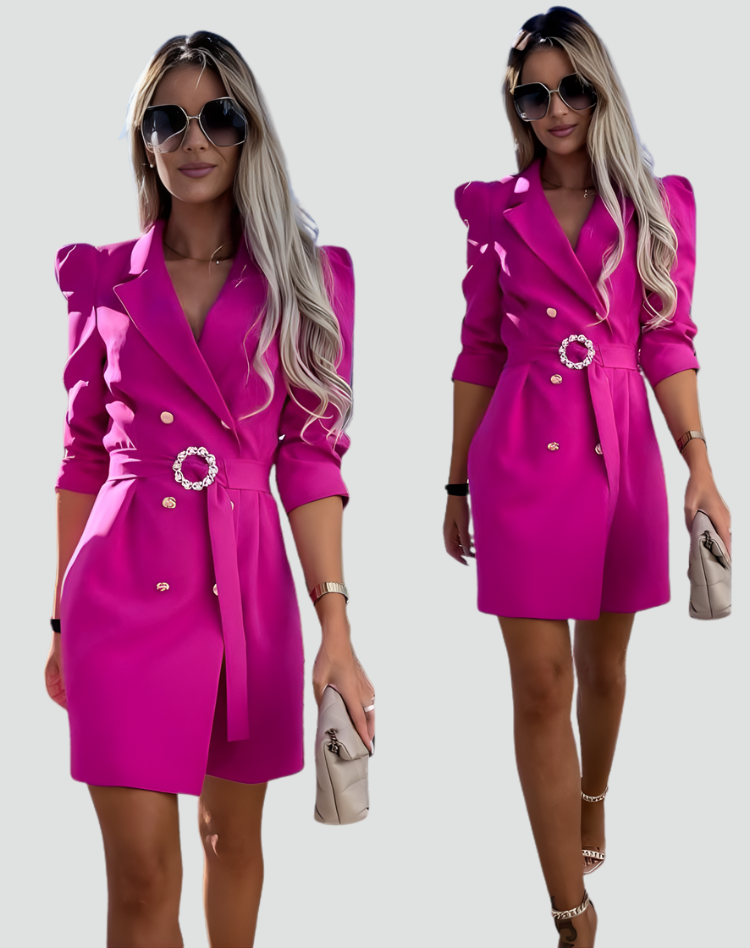 Pauline | Robe Blazer Blanche Courte Ceinturée Manches Bouffantes