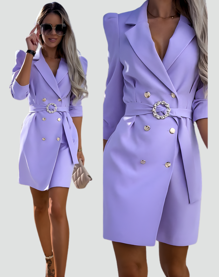 Pauline | Robe Blazer Blanche Courte Ceinturée Manches Bouffantes