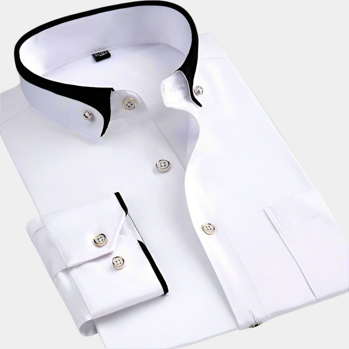 Pierre | Chemise Homme Noire Col Bordeaux