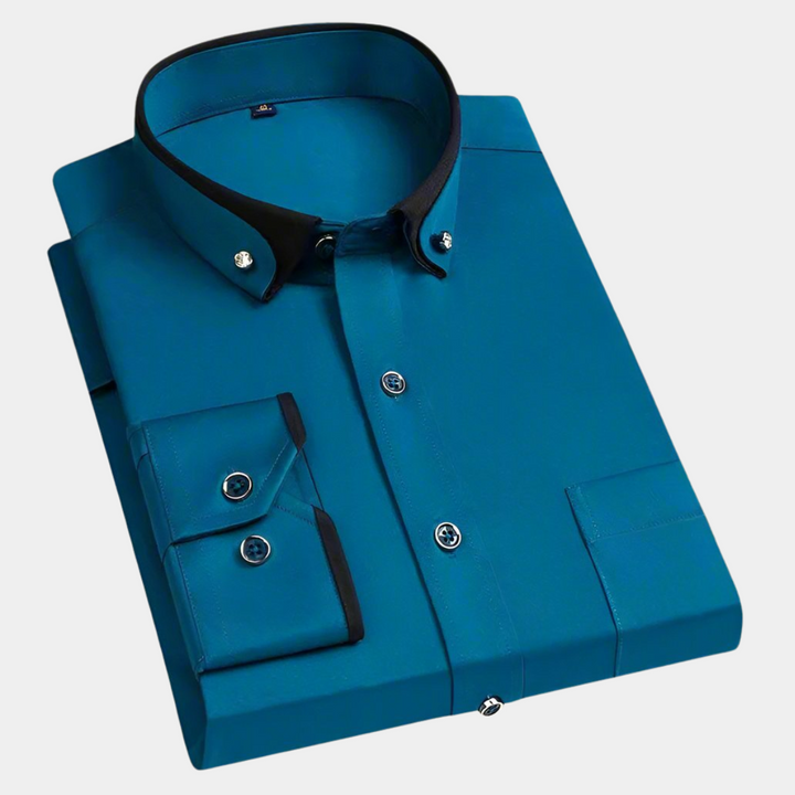 Pierre | Chemise Homme Noire Col Bordeaux
