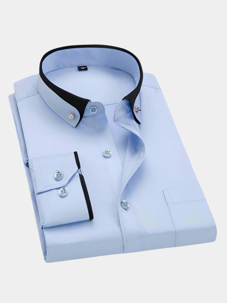 Pierre | Chemise Homme Noire Col Bordeaux