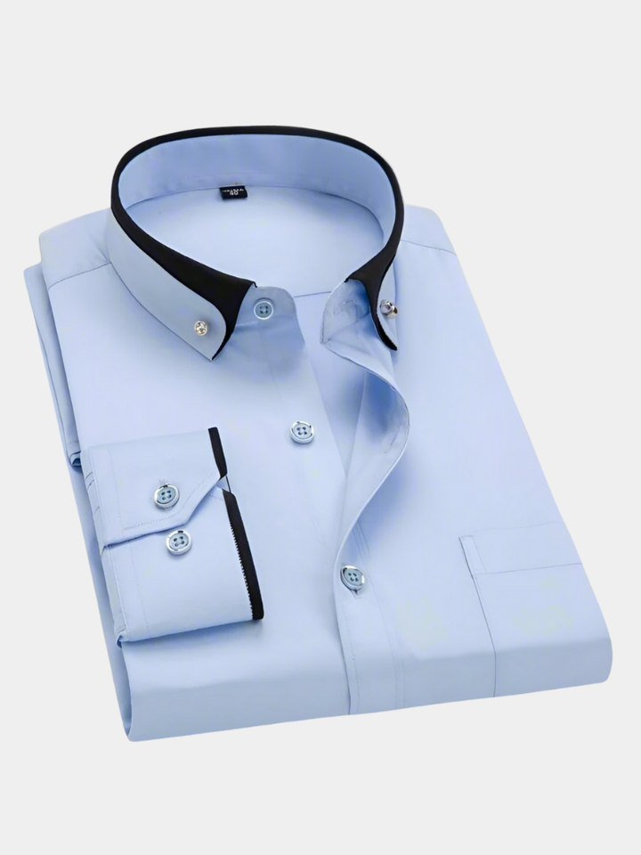 Pierre | Chemise Homme Noire Col Bordeaux