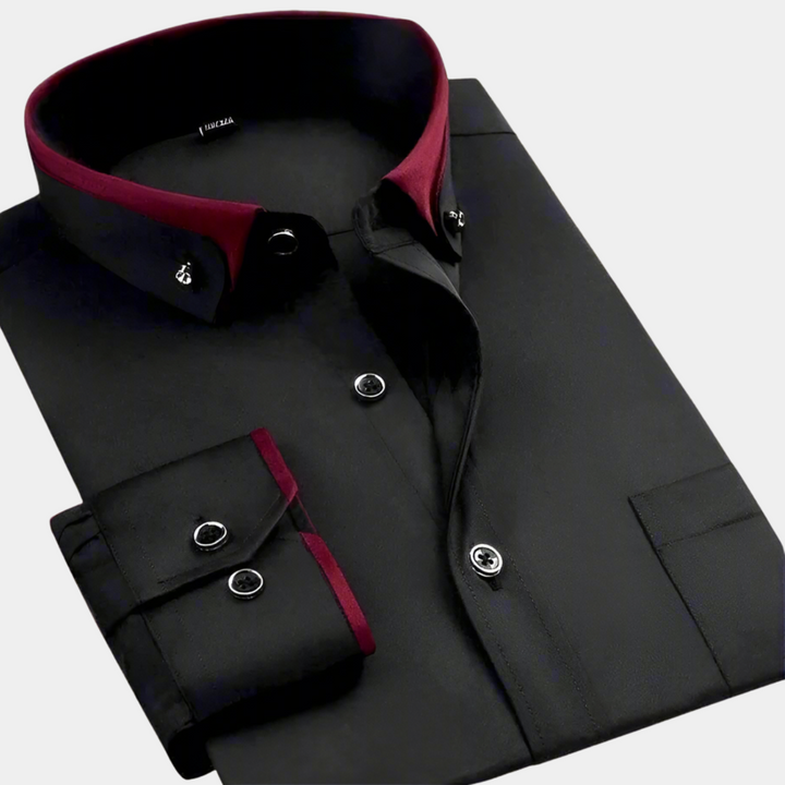 Pierre | Chemise Homme Noire Col Bordeaux