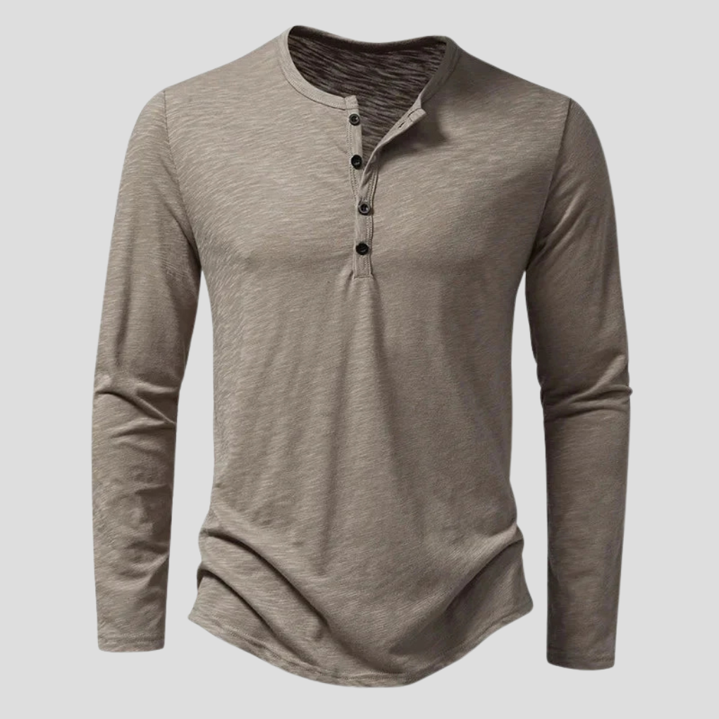 Pierre | Henley Homme Col V Manches Longues Vert Olive