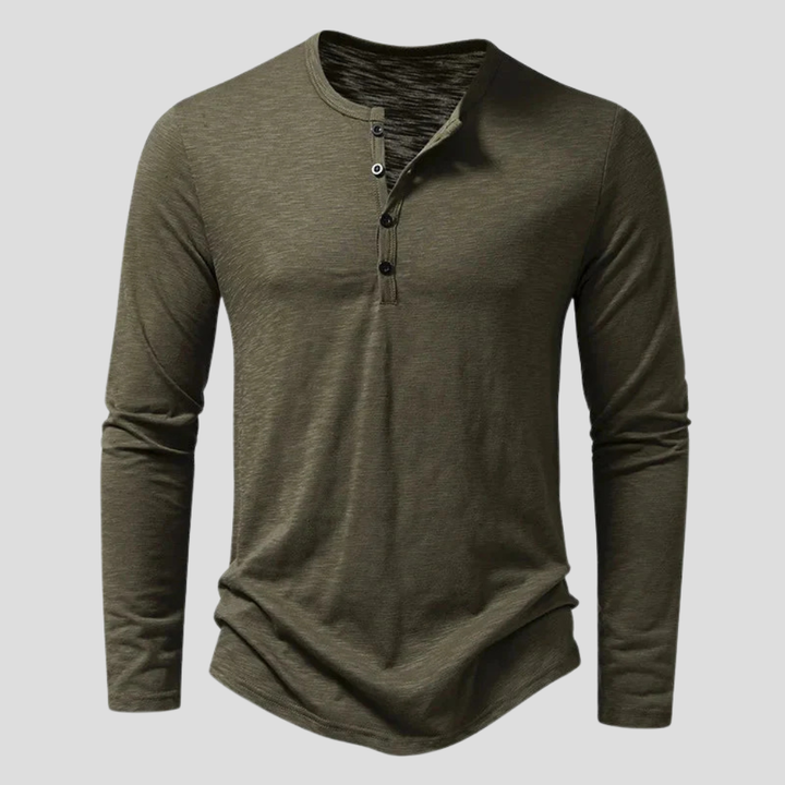 Pierre | Henley Homme Col V Manches Longues Vert Olive
