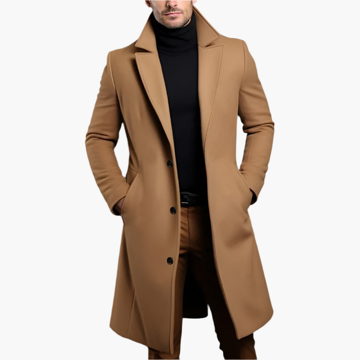 Pierre | Manteau Long Homme Noir Cintré Boutonné