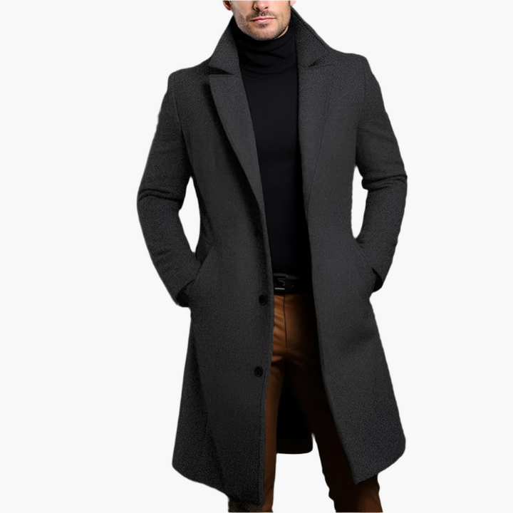 Pierre | Manteau Long Homme Noir Cintré Boutonné