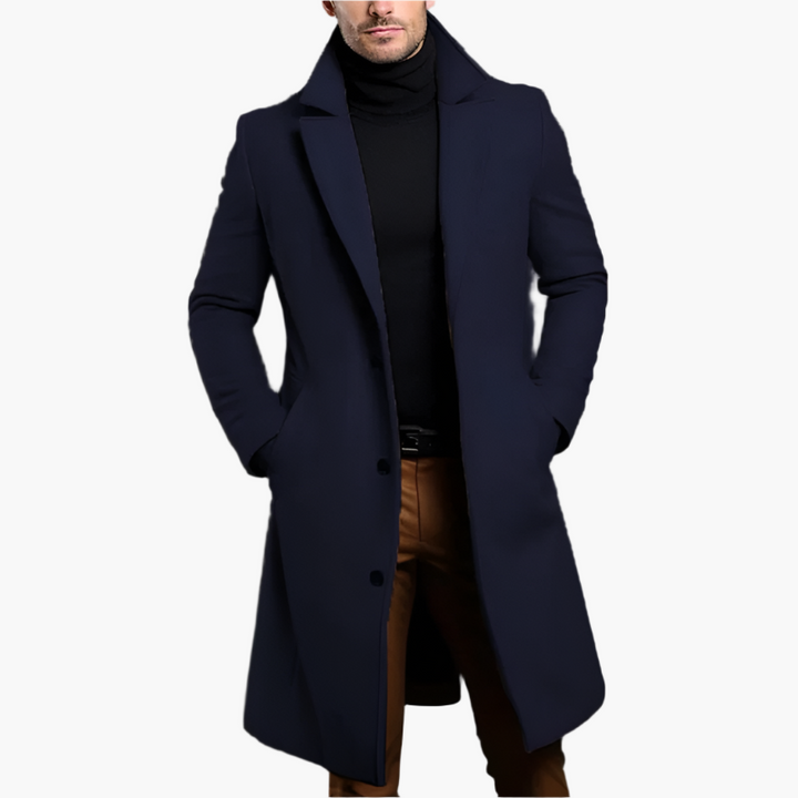 Pierre | Manteau Long Homme Noir Cintré Boutonné