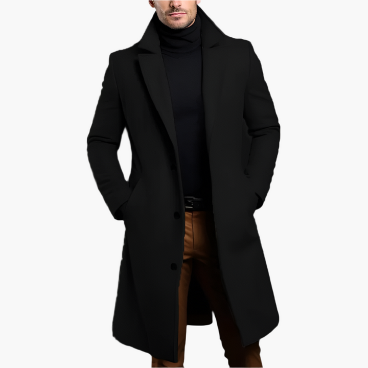 Pierre | Manteau Long Homme Noir Cintré Boutonné
