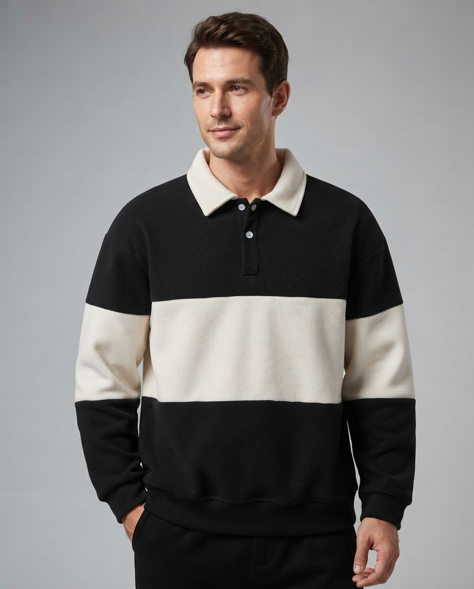 Benjamin | Polo Manches Longues Rayé Col Noir