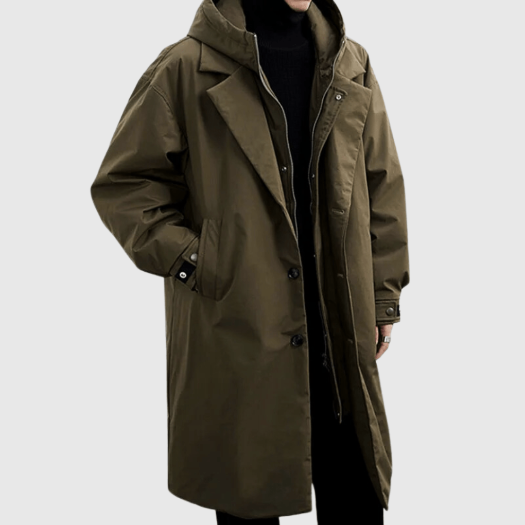 Quentin | Manteau Long à Capuche Homme Kaki