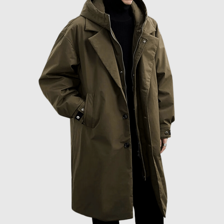 Quentin | Manteau Long à Capuche Homme Kaki