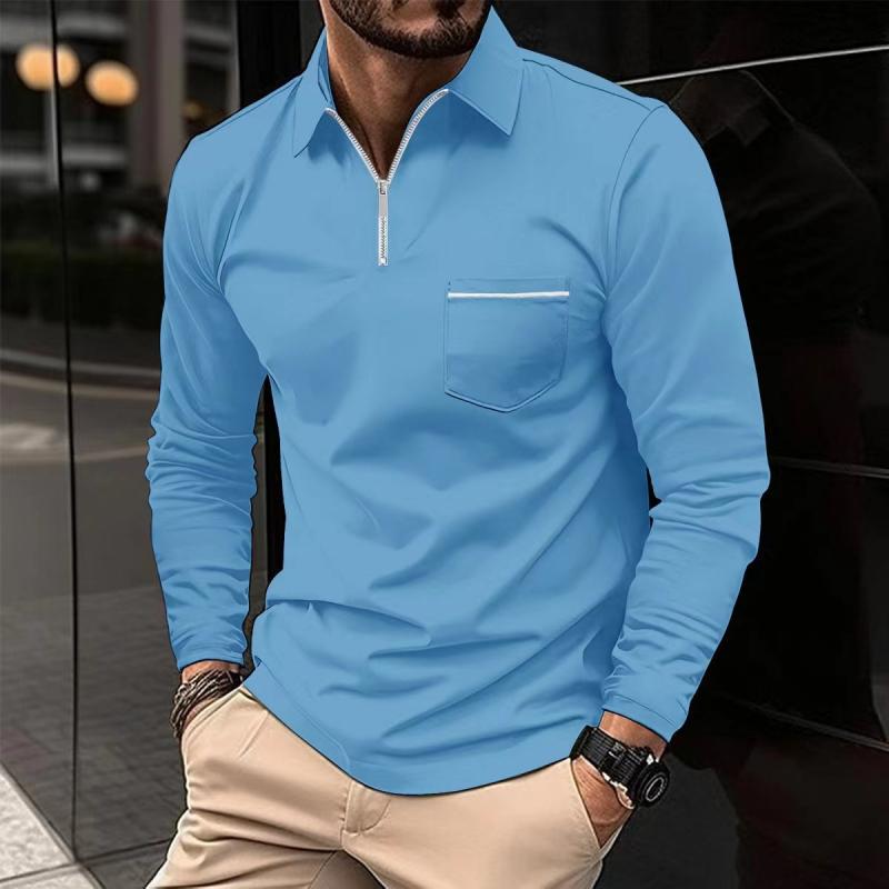 Raphaël | Polo Homme Manches Longues Zippé Noir Ajusté