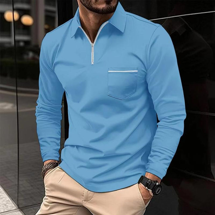 Raphaël | Polo Homme Manches Longues Zippé Noir Ajusté