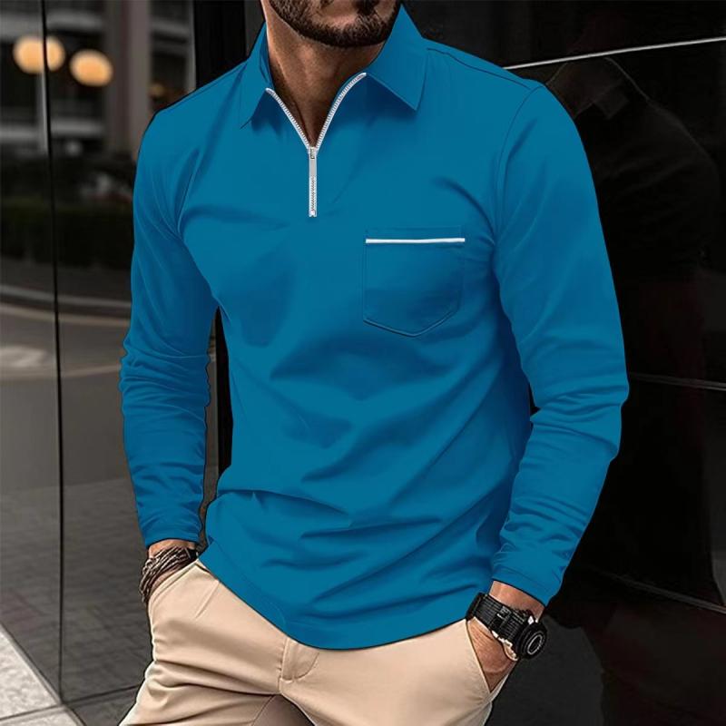 Raphaël | Polo Homme Manches Longues Zippé Noir Ajusté