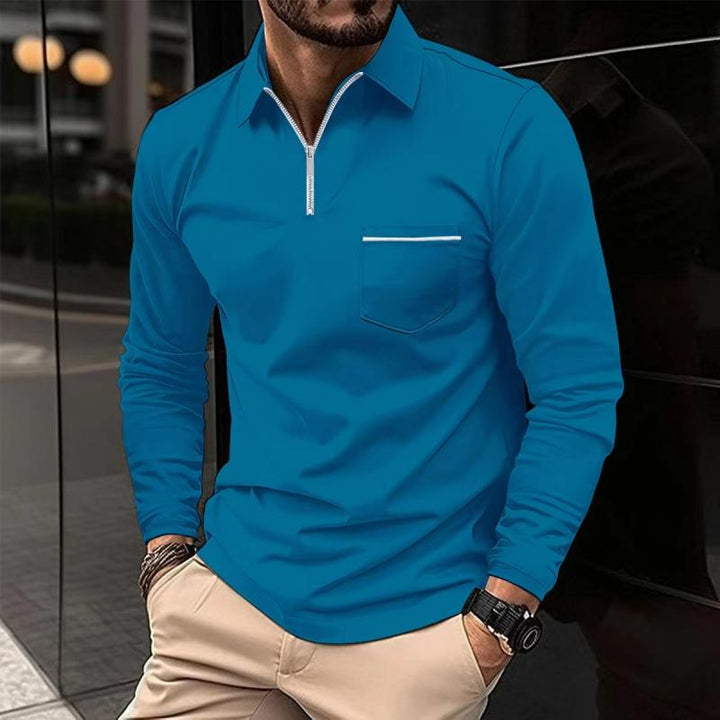 Raphaël | Polo Homme Manches Longues Zippé Noir Ajusté