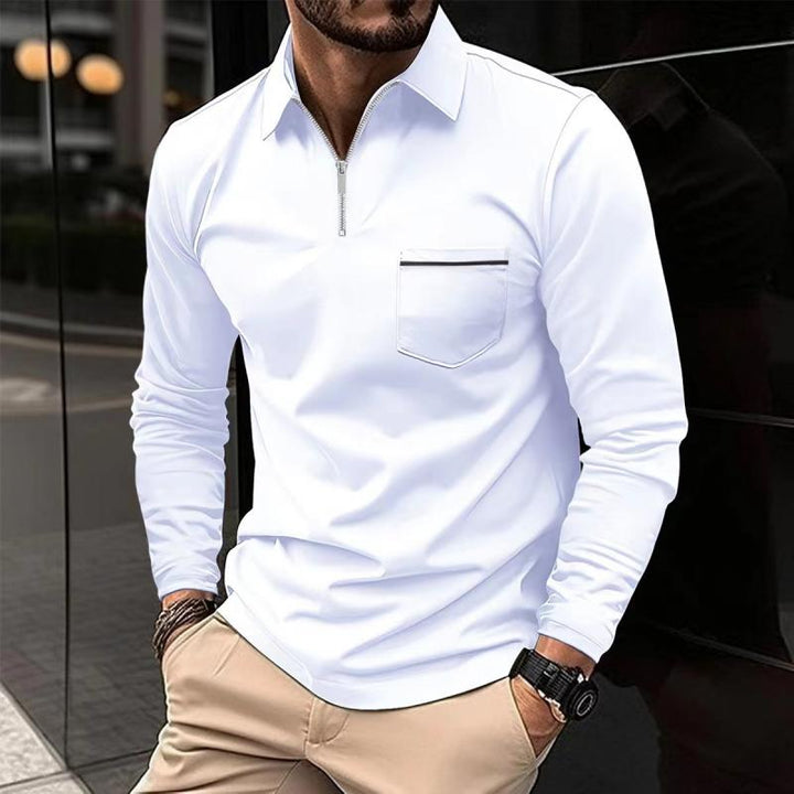 Raphaël | Polo Homme Manches Longues Zippé Noir Ajusté