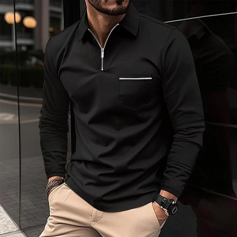 Raphaël | Polo Homme Manches Longues Zippé Noir Ajusté