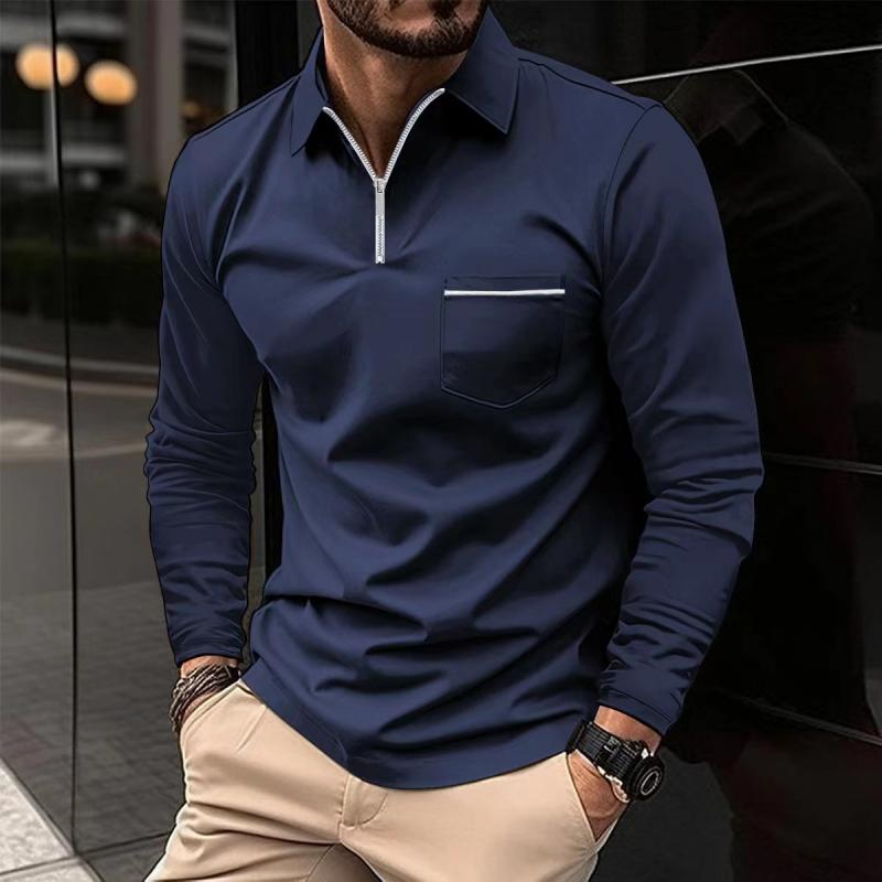 Raphaël | Polo Homme Manches Longues Zippé Noir Ajusté