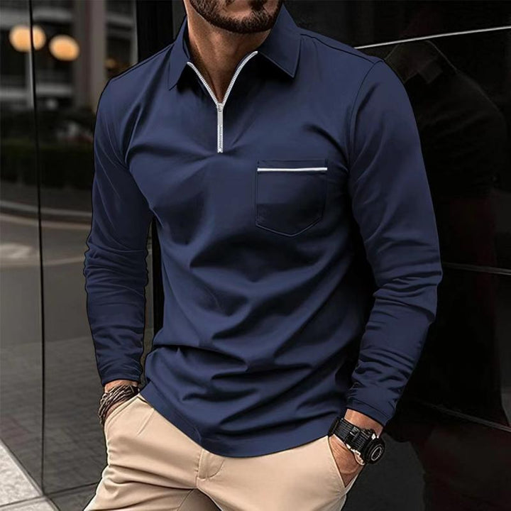 Raphaël | Polo Homme Manches Longues Zippé Noir Ajusté