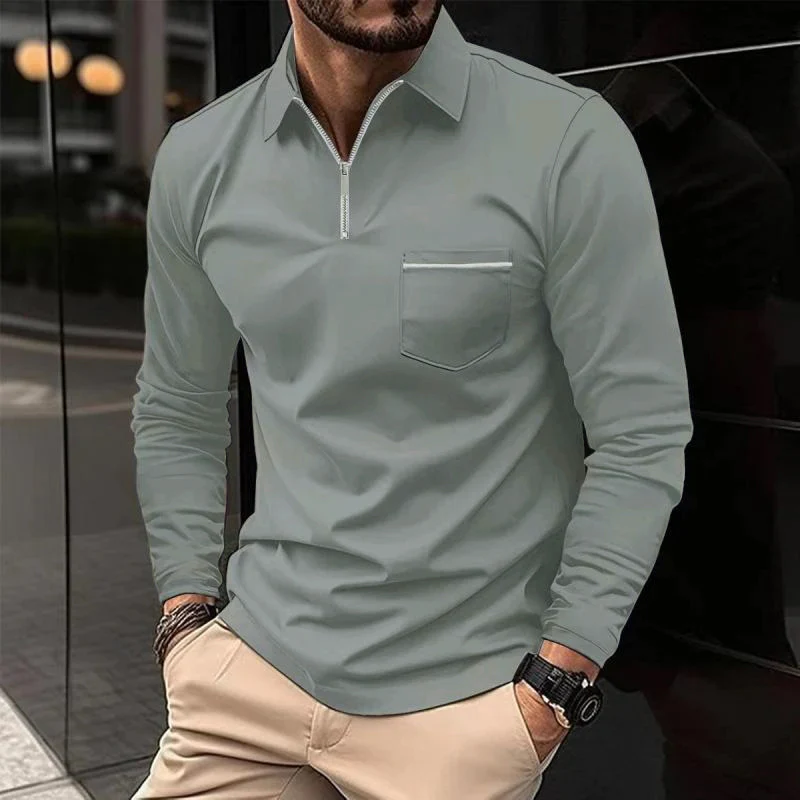 Raphaël | Polo Homme Manches Longues Zippé Noir Ajusté