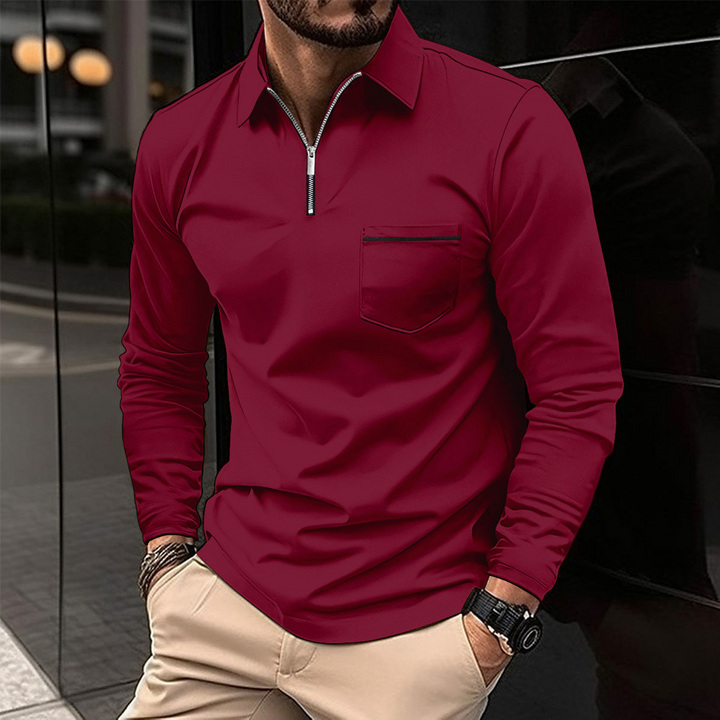 Raphaël | Polo Homme Manches Longues Zippé Noir Ajusté
