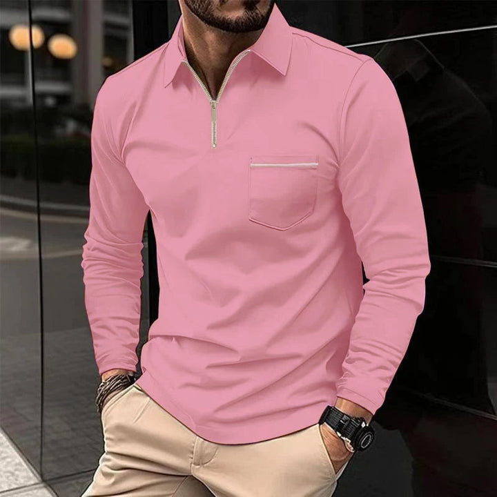 Raphaël | Polo Homme Manches Longues Zippé Noir Ajusté