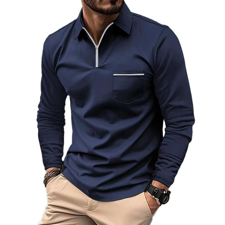 Raphaël | Polo Homme Manches Longues Zippé Noir Ajusté