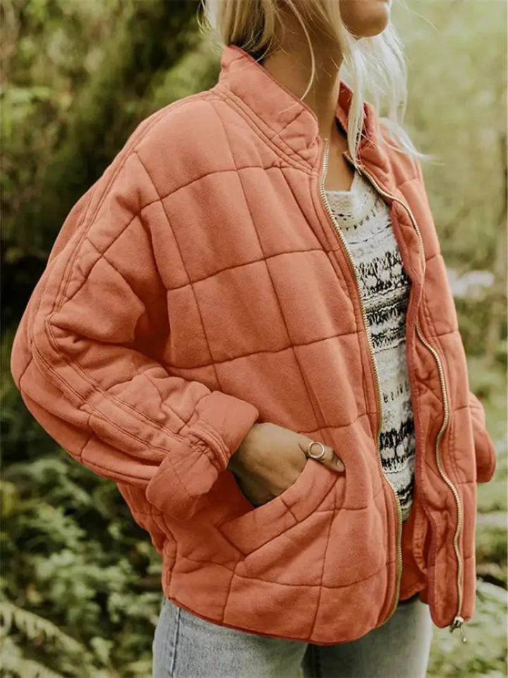 Juliette | Veste Matelassée Orange Femme Col Montant