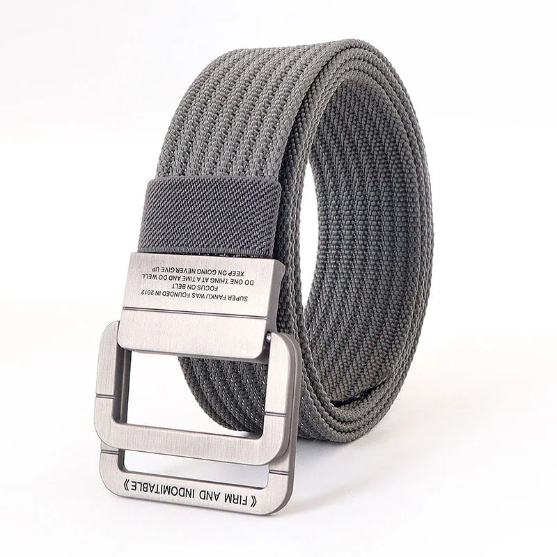 Remy | Ceinture Nylon Gris Boucle Double Anneau