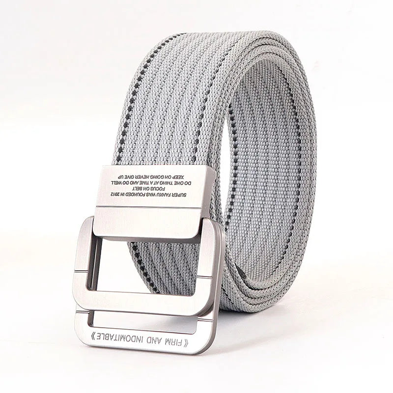 Remy | Ceinture Nylon Gris Boucle Double Anneau