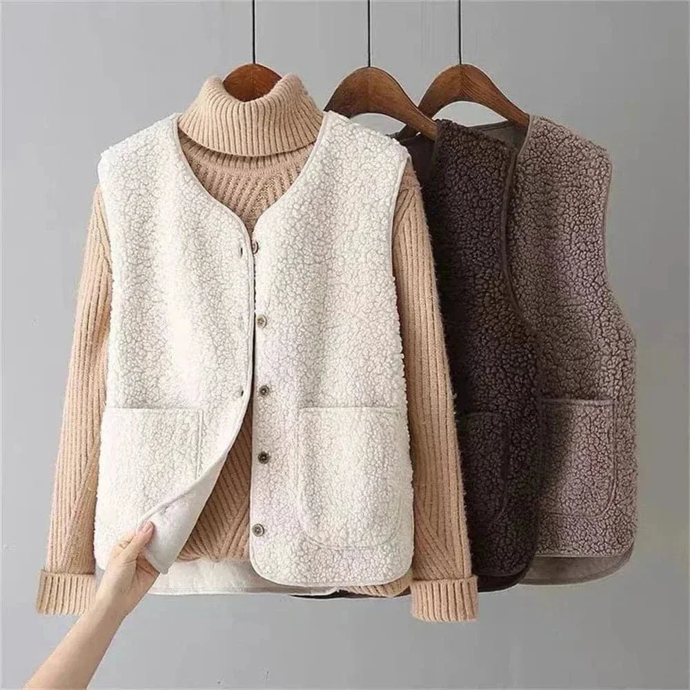 Remy | Gilet Polaire Sans Manches Boutonné Crème