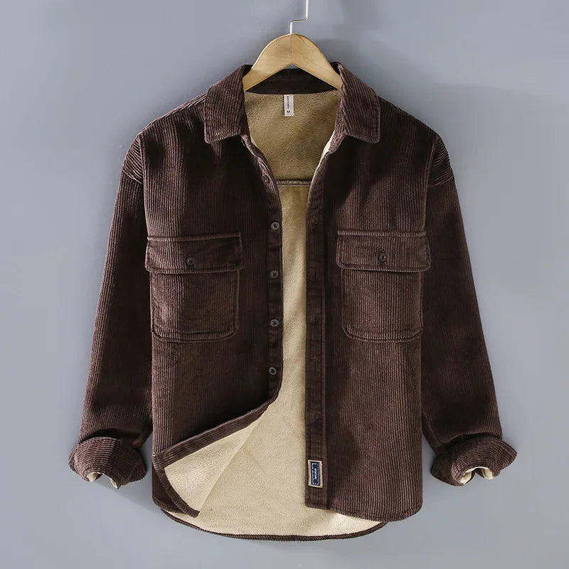 Remy | Veste Chemise Verte Velours Côtelé Doublée Sherpa