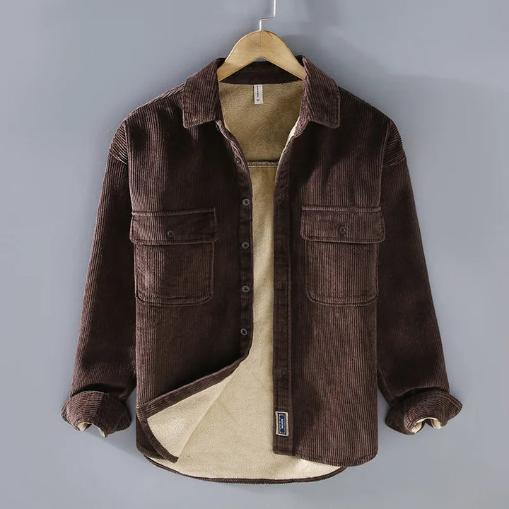 Remy | Veste Chemise Verte Velours Côtelé Doublée Sherpa