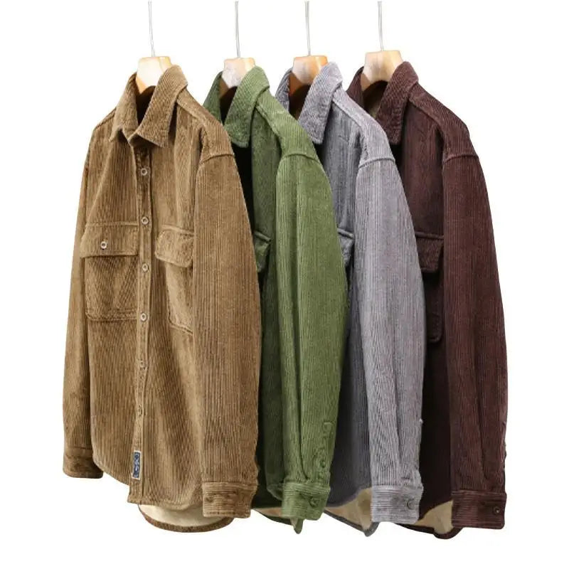 Remy | Veste Chemise Verte Velours Côtelé Doublée Sherpa