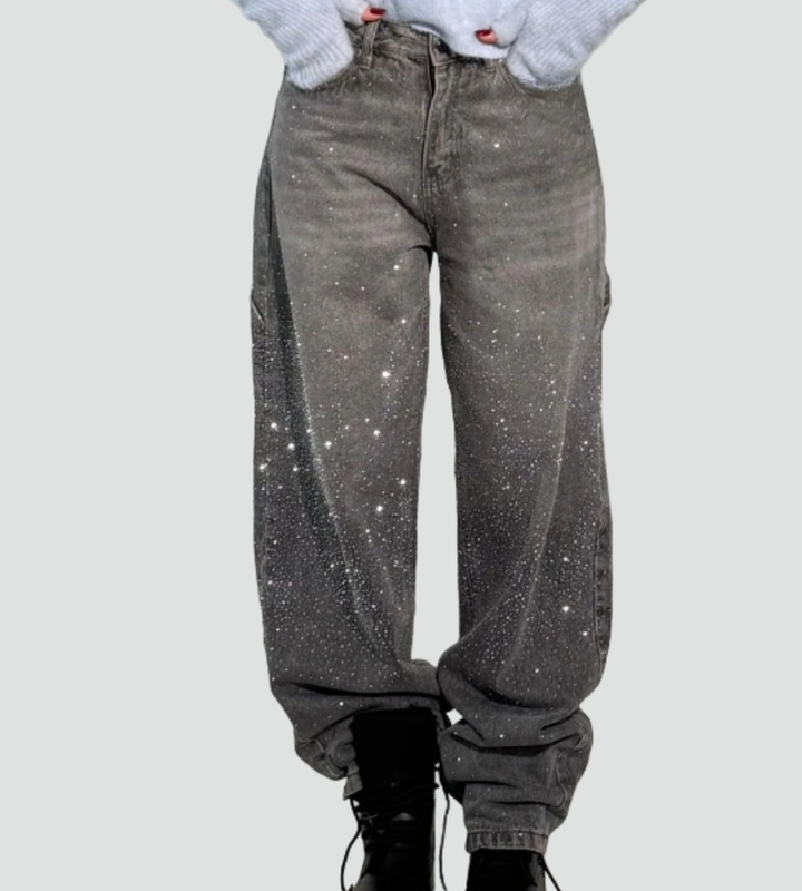 René | Jean Droit Bleu à Sequins Coupe Ample