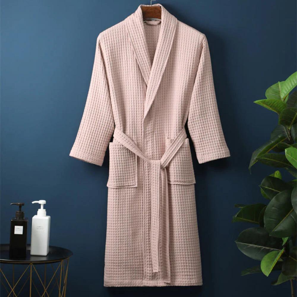 René | Peignoir Long Gaufré Col V Ceinture