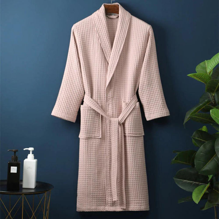 René | Peignoir Long Gaufré Col V Ceinture