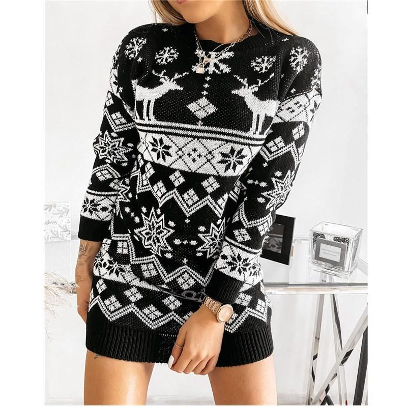 Laurie | Robe Pull Fête Motif Renne Femme