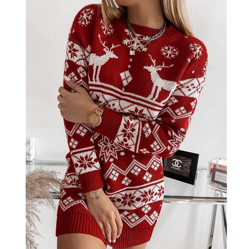 Laurie | Robe Pull Fête Motif Renne Femme