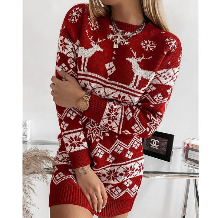 Laurie | Robe Pull Fête Motif Renne Femme
