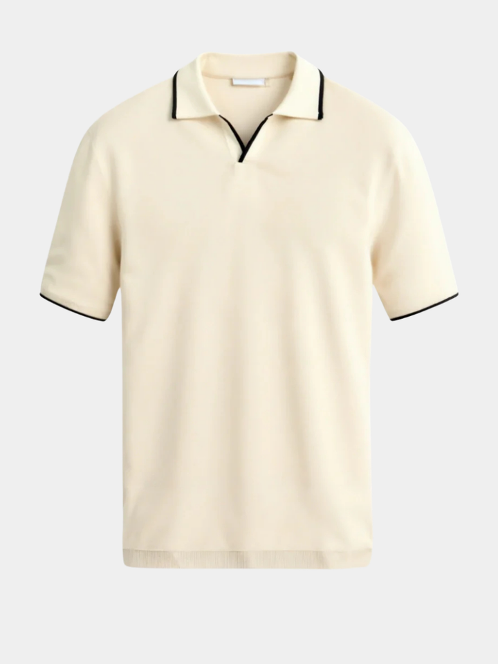 Romain | Polo Homme Maille Écru Liseré Noir