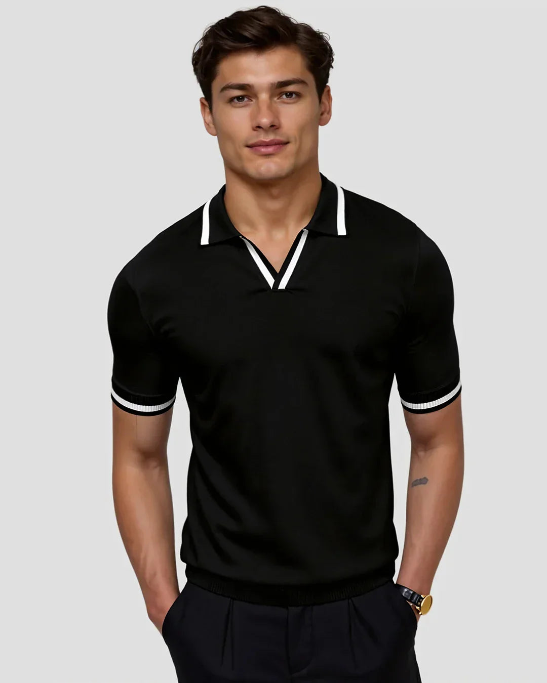 Romain | Polo Homme Maille Écru Liseré Noir