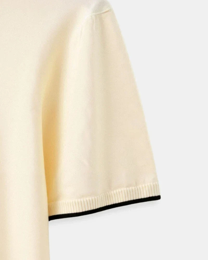 Romain | Polo Homme Maille Écru Liseré Noir